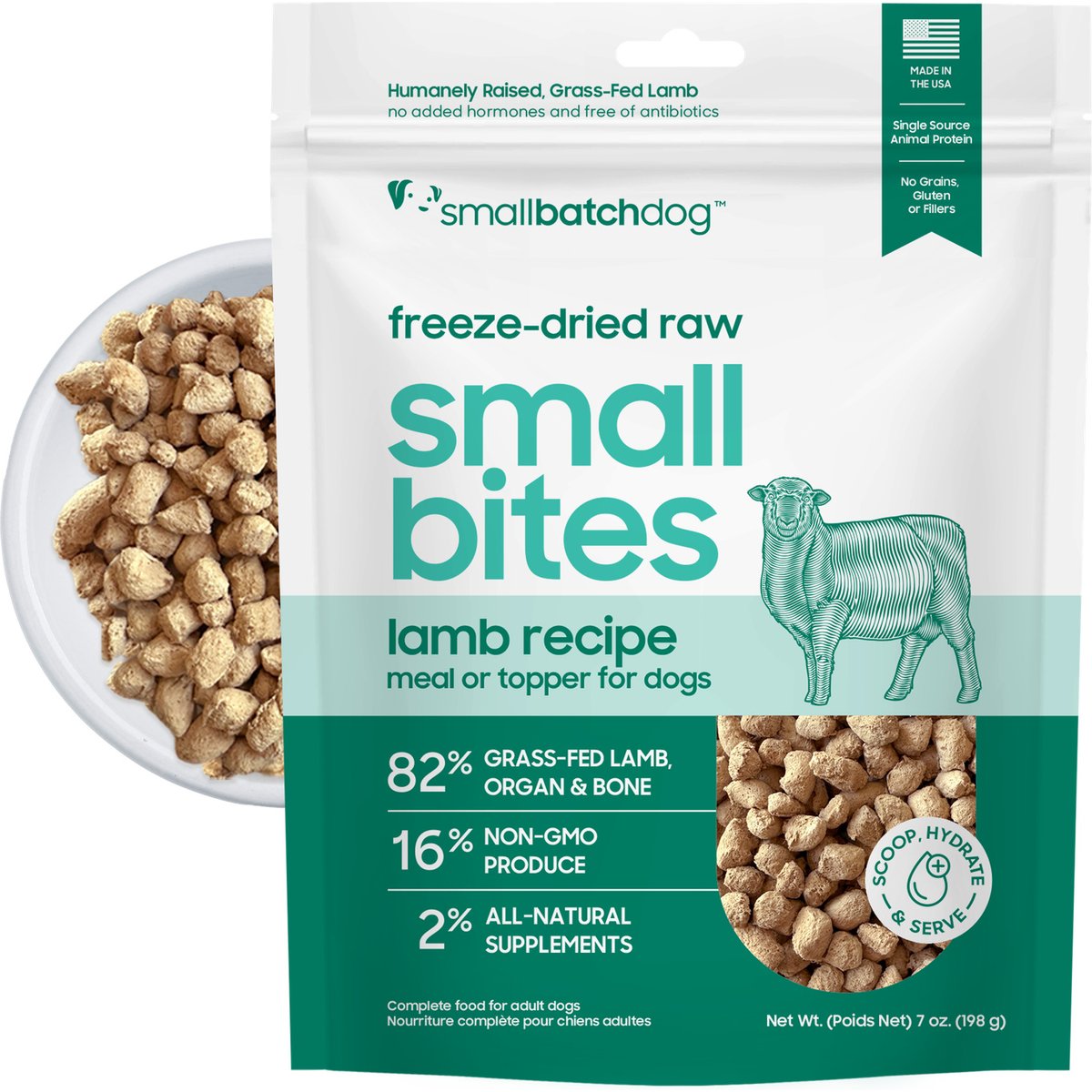 Smallbatch Pets Freeze-Dried Lamb Small Bites Dog Food, 7-oz bag
