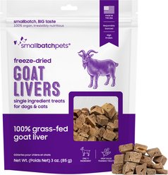 Smallbatch Pets Goat Livers Single Ingredient Freeze-Dried Dog & Cat Treats, 3-oz bag