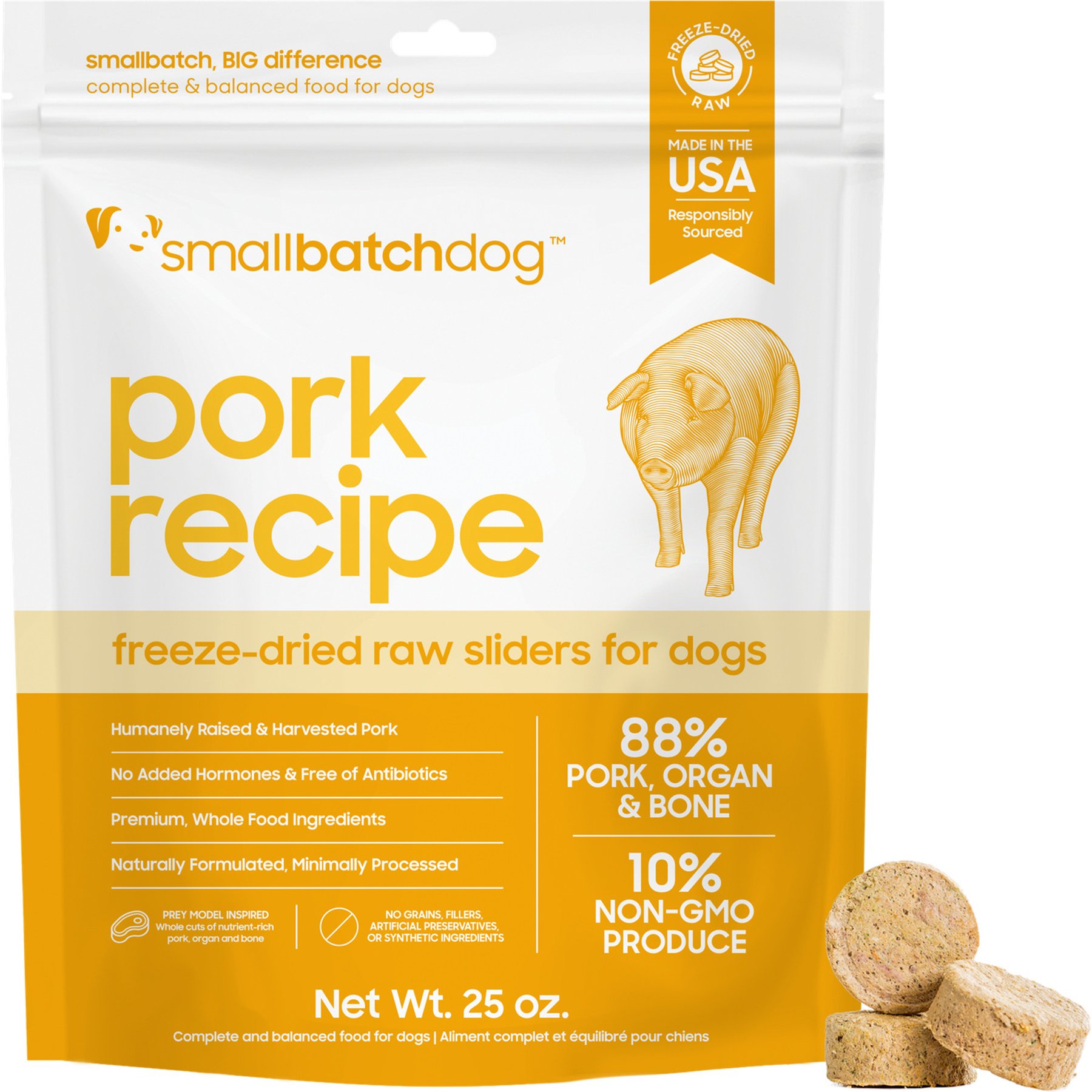 Smallbatch Pets Grain-Free Natural High-Protein Raw Sliders Pork Freeze-Dried Dog Food, 25-oz bag