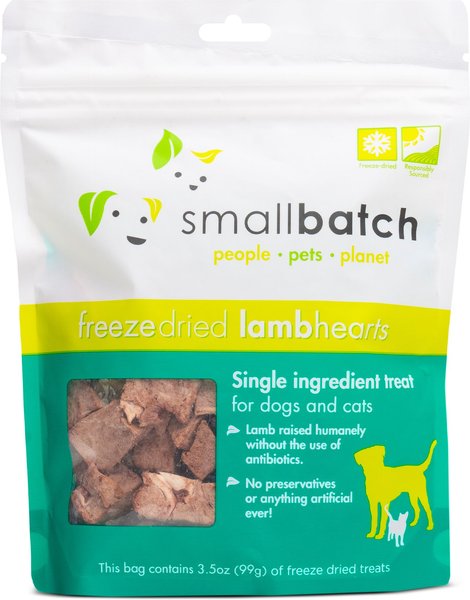 Smallbatch Pets Lamb Hearts Grain-Free Adult Freeze-Dried Dog & Cat Treats, 3.5-oz bag
