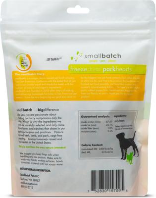 Show full view: Smallbatch Pets Pork Hearts Grain-Free Adult Freeze-Dried Dog & Cat Treats, 3.5-oz bag slide 3 of 9