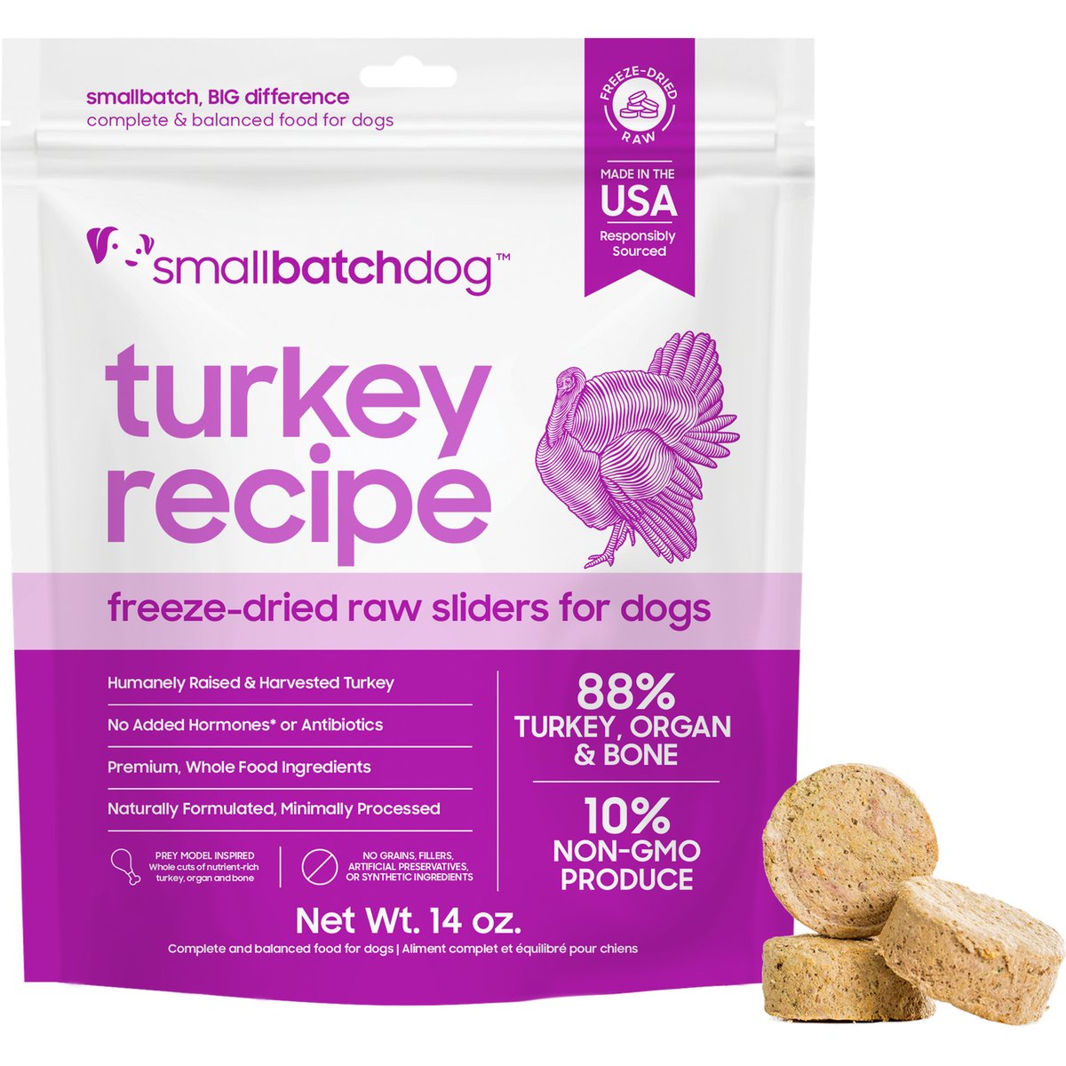 Smallbatch Pets Turkey Freeze-Dried Raw Sliders Grain-Free Dry Dog Food, 14-oz bag