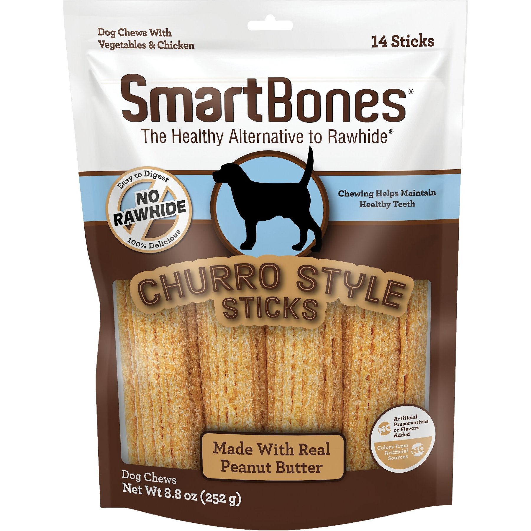 SmartBones Churro-Style Sticks Real Peanut Butter Hard Dog Chew Treats, 14 count