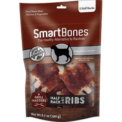 SmartBones Grill Masters Half Rack Ribs Real Chicken, Pork & BBQ Flavor Hard Dog Chew Treats, 5 count