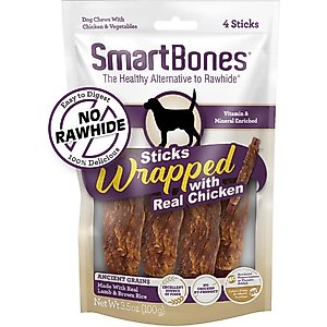 SmartBones Lamb & Brown Rice Sticks Wrapped with Real Chicken Rawhide-Free Dog Chews, 4 count