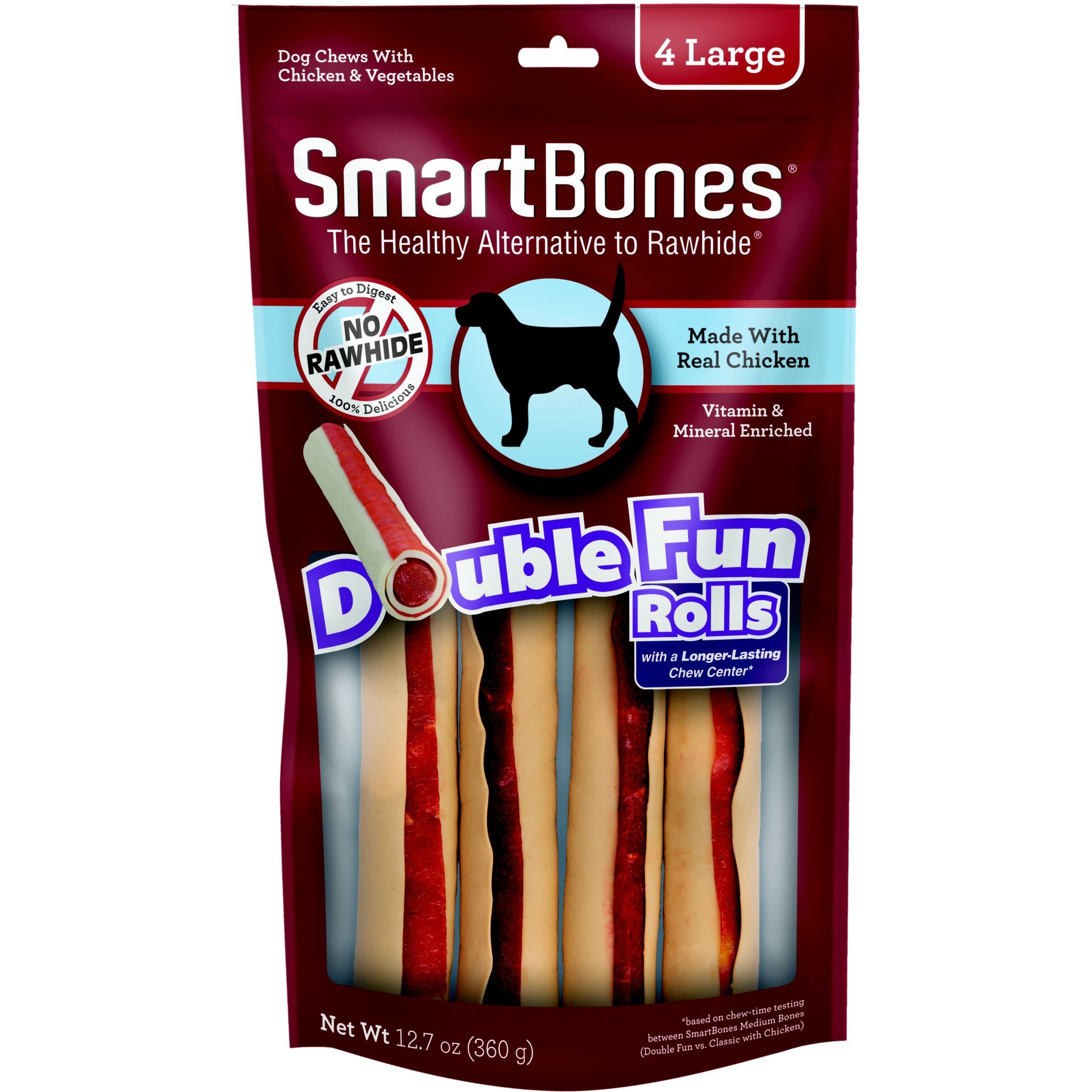 SmartBones Double Fun Rolls Large Real Chicken Hard Dog Chew Treats, 4 count