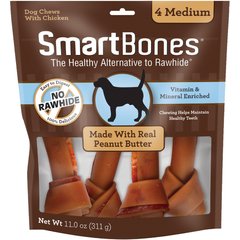 SmartBones Medium Real Peanut Butter Hard Dog Chew Bones, 4 count