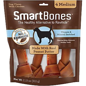 SmartBones Medium Peanut Butter Chew Bones Dog Treats, 4 count