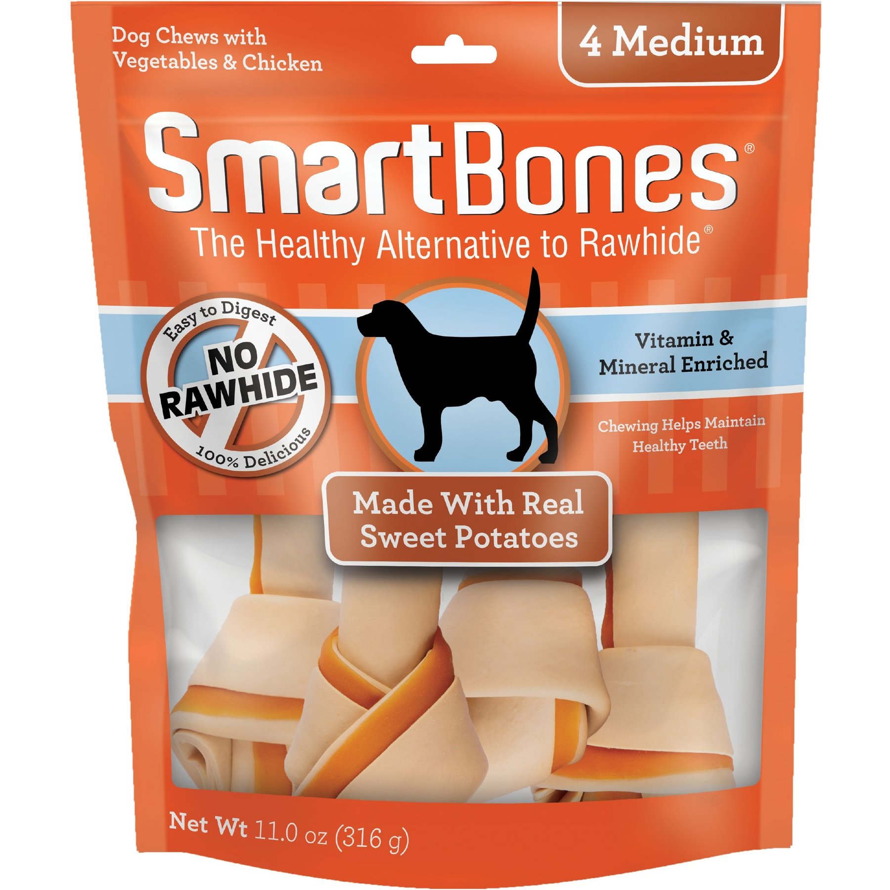 SmartBones Medium Real Sweet Potato Hard Dog Chew Treats, 4 count