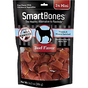 SmartBones Mini Beef Chew Bones Dog Treats, 24 count