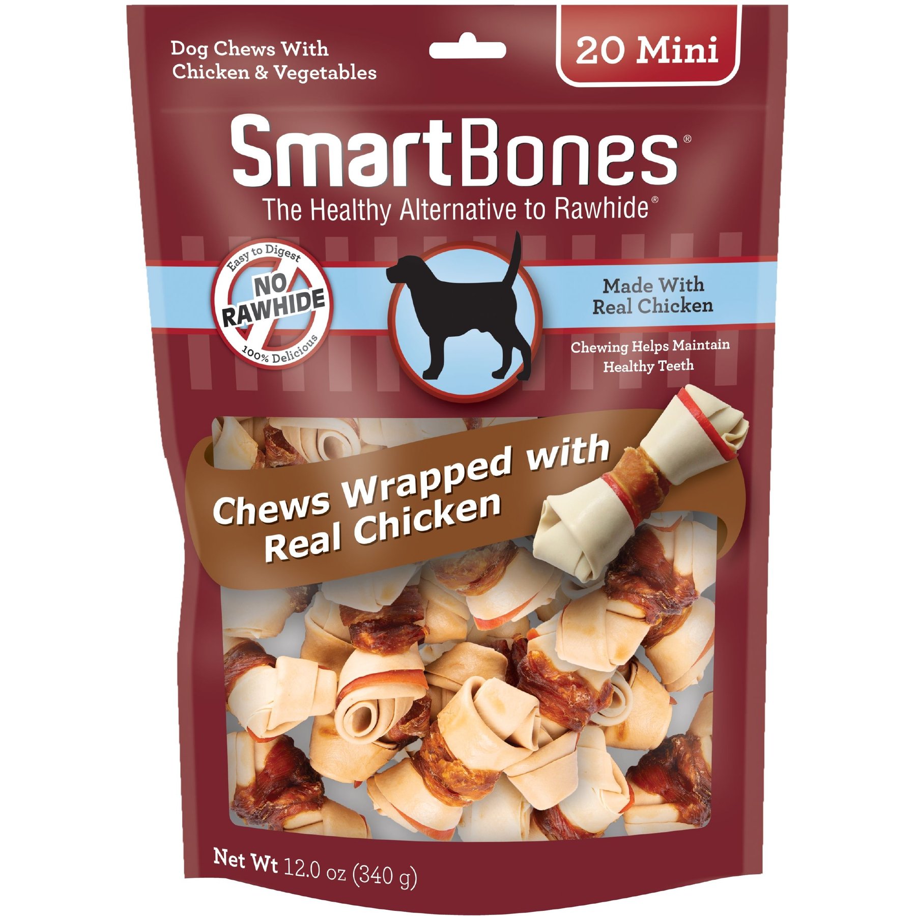 SmartBones Mini Chicken Wrapped Real Chicken Hard Dog Chew Bones, 20 count