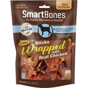 SmartBones Mini Chicken Wrapped Sticks Peanut Butter Dog Treats, 15 count
