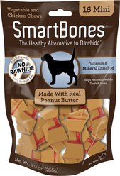 SmartBones Mini Peanut Butter Chew Bones Dog Treats, 16 count