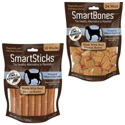 SmartBones Mini Peanut Butter Chew Bones + SmartSticks Peanut Butter Chews Dog Treats