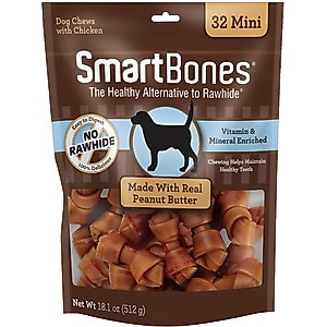 SmartBones Mini Peanut Butter Dog Treats, 32 count