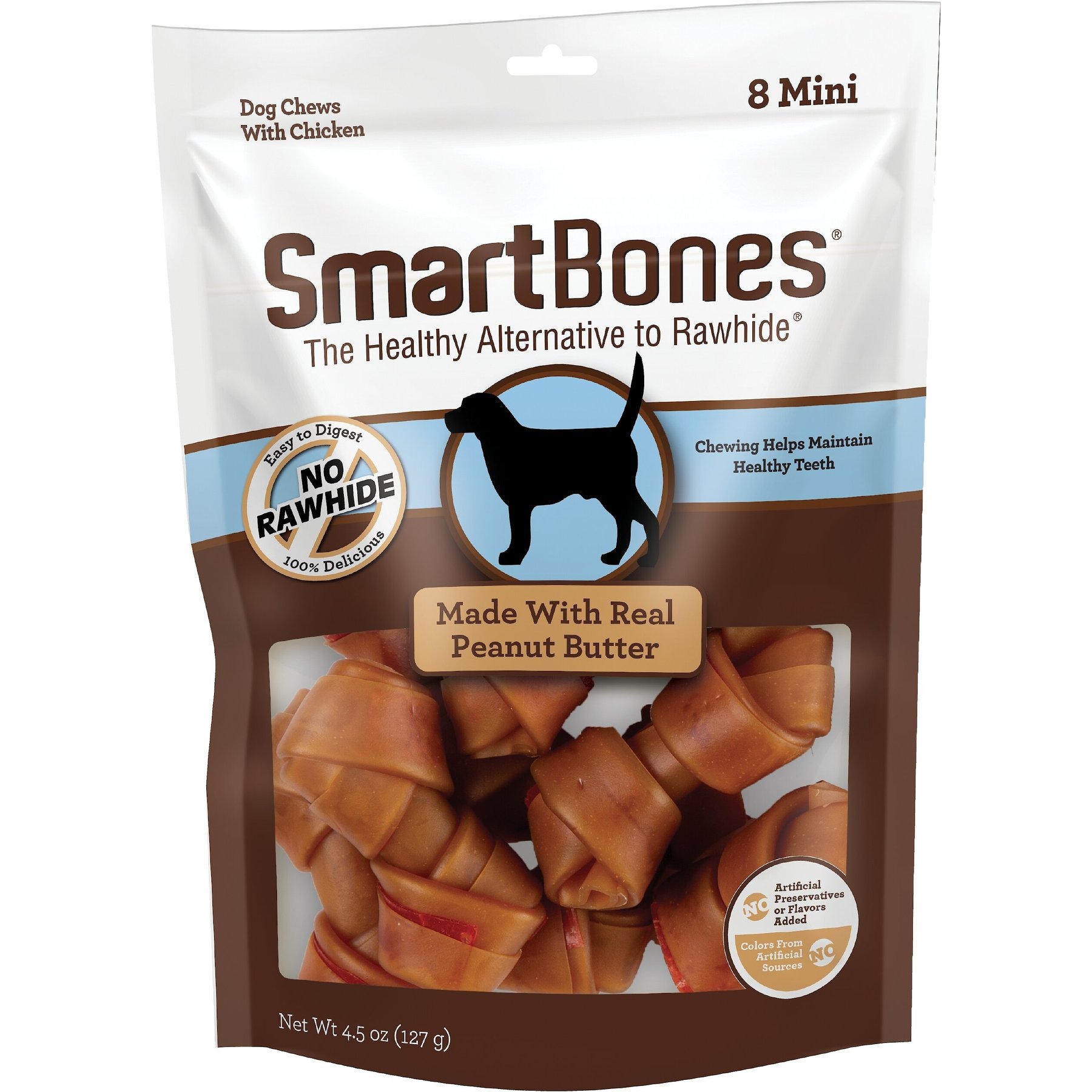 SmartBones Mini Real Peanut Butter Hard Dog Chew Bones, 8 count