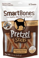 SmartBones Pretzel Stick Dipped Peanut Butter Dog Treats, 8 count
