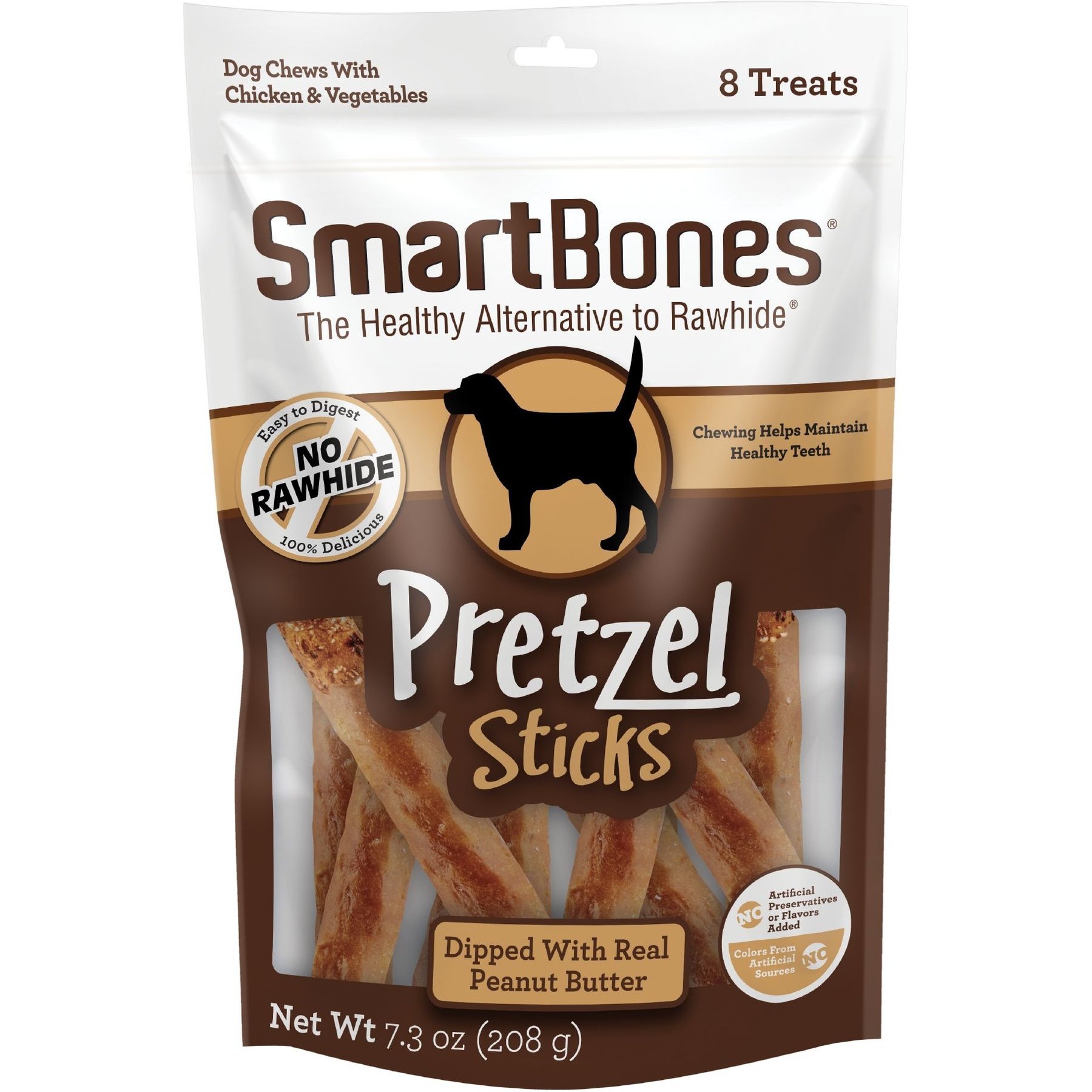 SmartBones Pretzel Sticks Dipped with Real Peanut Butter Hard Dog Chew Treats, 8 count