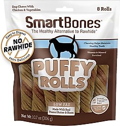 SmartBones Puffy Rolls Real Peanut Butter & Bison Rawhide-Free Dog Chew Treats, 8 count