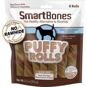 SmartBones Puffy Rolls Real Peanut Butter & Bison Rawhide-Free Dog Chew Treats, 8 count