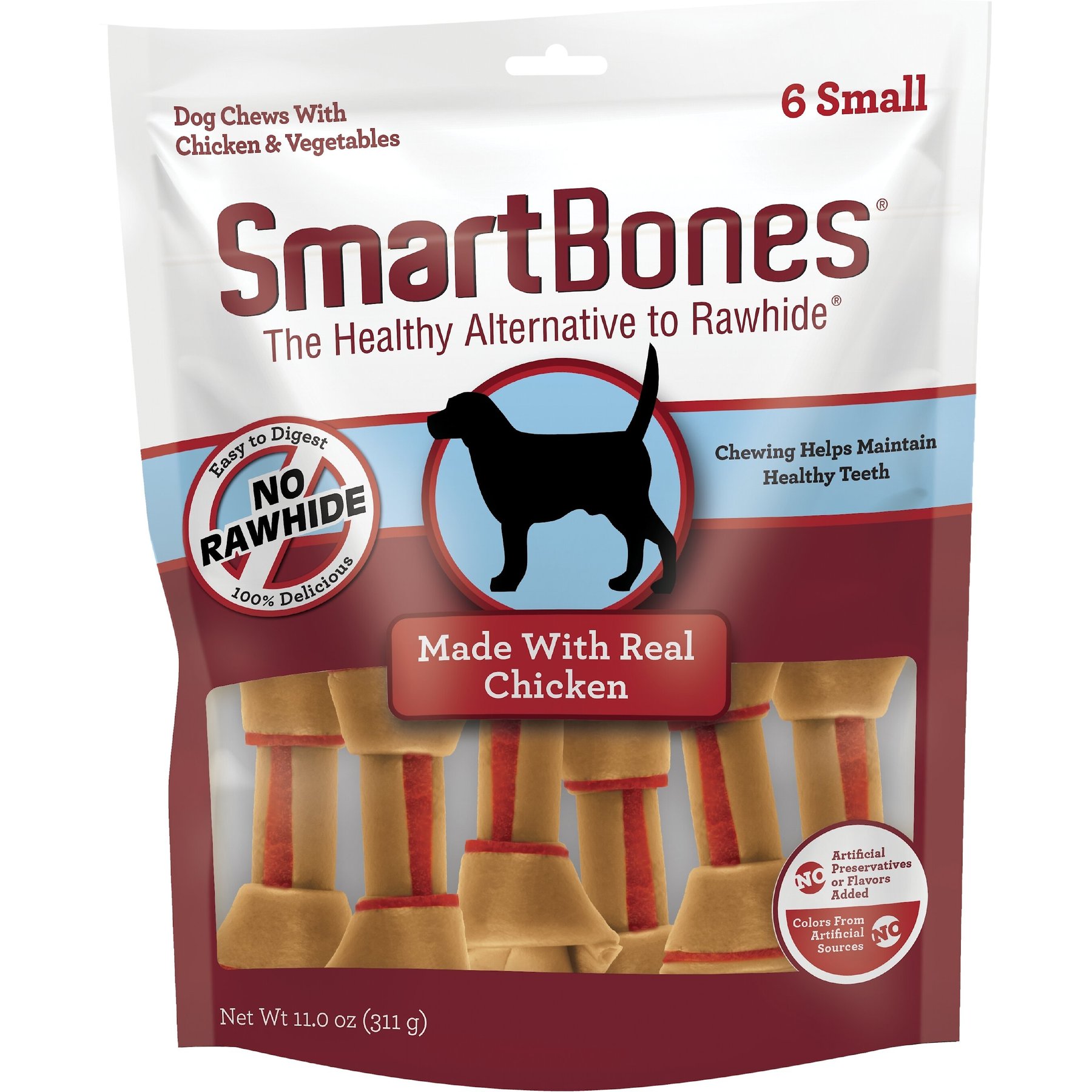 SmartBones Natural Small Real ChickenHard Dog Chew Bones, 6 count