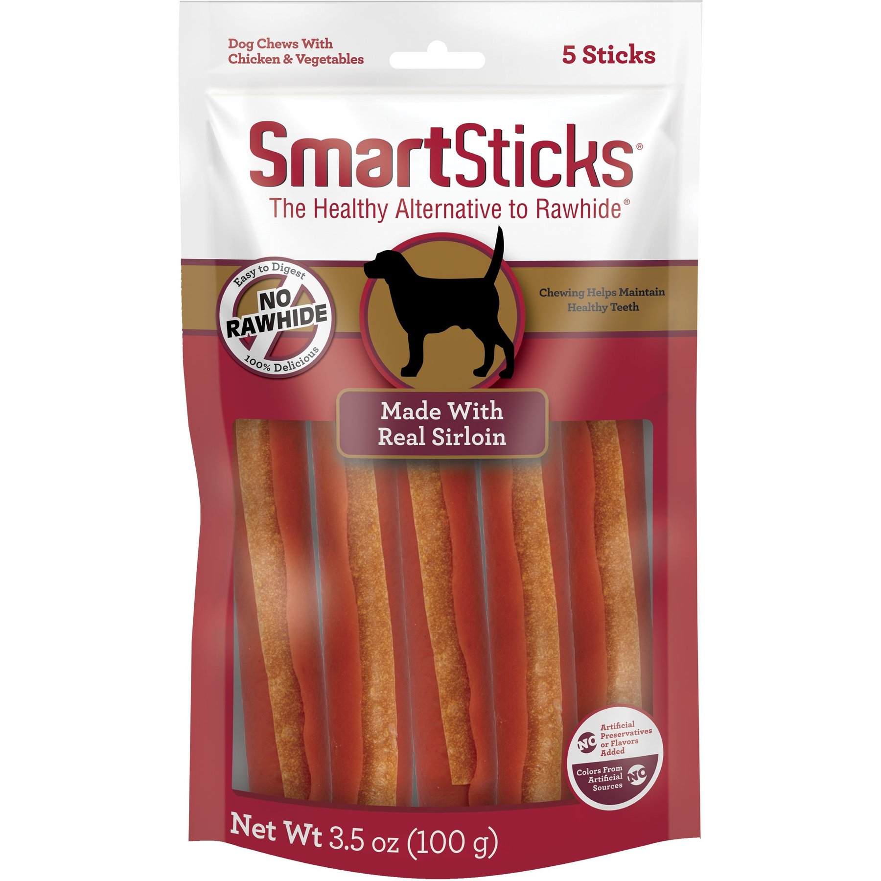 SmartBones SmartSticks Real Sirloin Hard Dog Chew Treats, 5 count