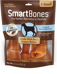 SmartBones Small Peanut Butter Chew Bones Dog Treats, 6 count