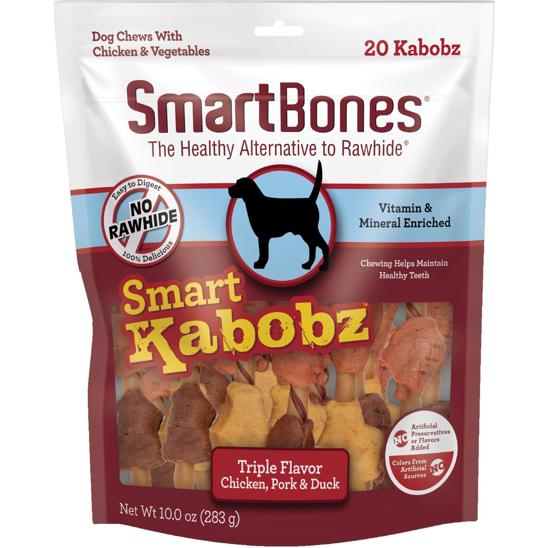 SmartBones Smart Kabobz Triple Flavor Chicken, Pork & Duck Hard Dog Chew Treats, 20 count
