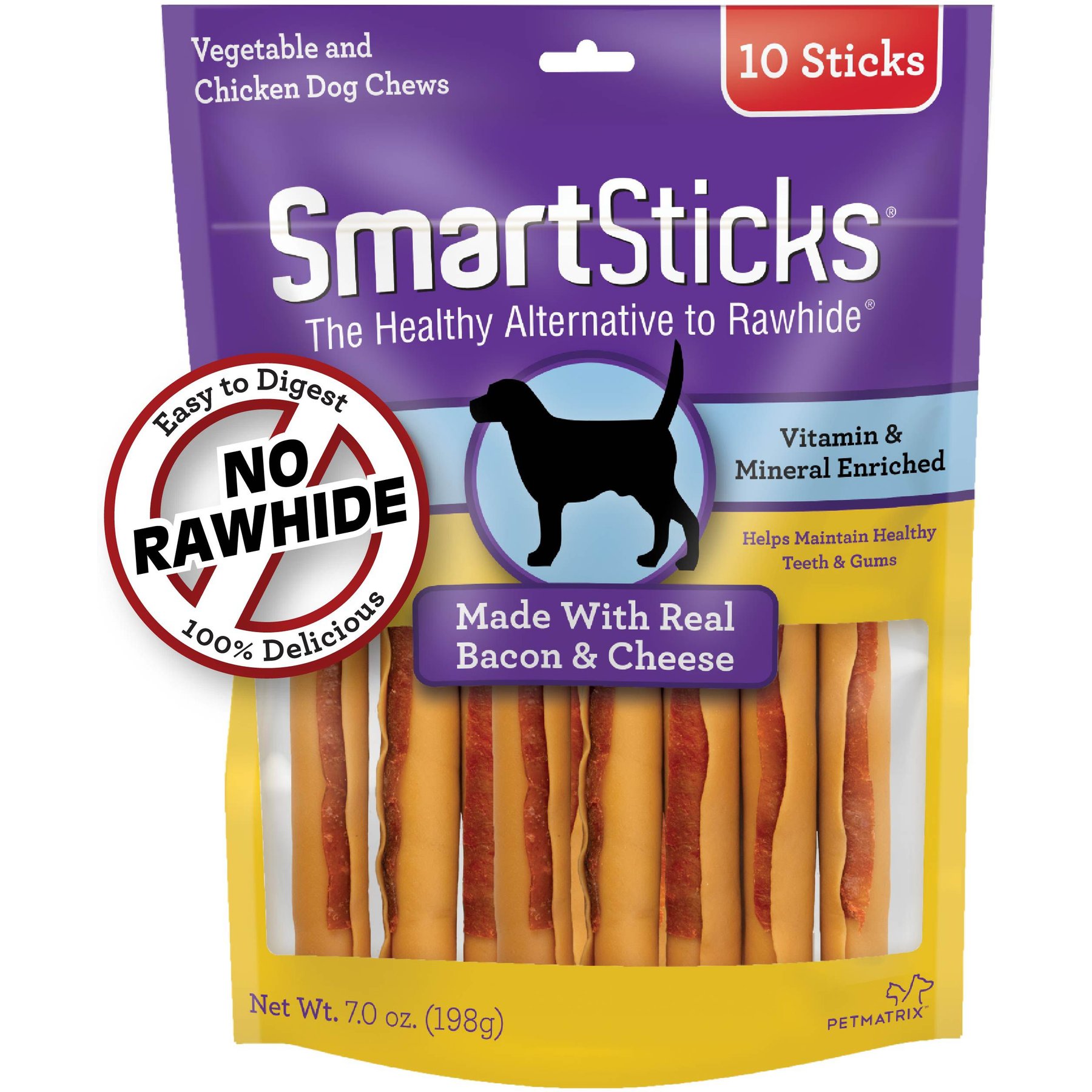 SmartBones SmartSticks Real Bacon & Cheese Hard Dog Chew Treats, 10 count