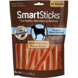 SmartBones SmartSticks Rawhide-Free Peanut Butter Dog Treats, 10 count