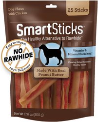 SmartBones SmartSticks Rawhide-Free Peanut Butter Dog Treats, 25 count