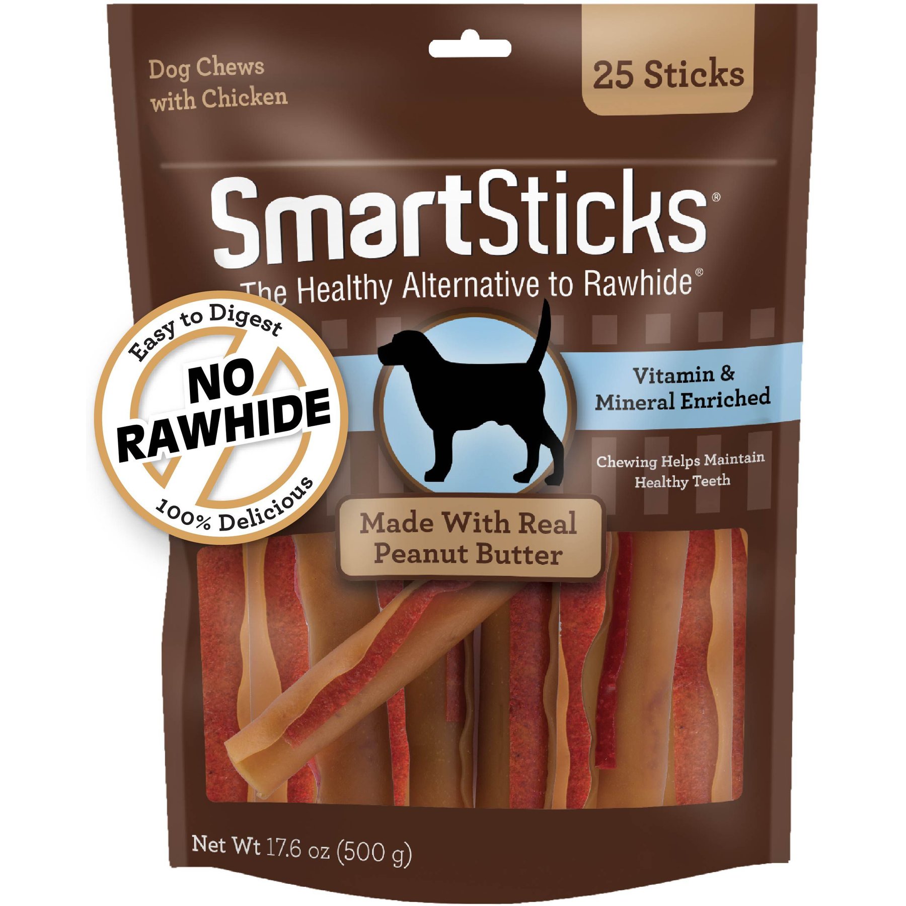 SmartBones SmartSticks Real Peanut Butter Hard Dog Chew Treats, 25 count
