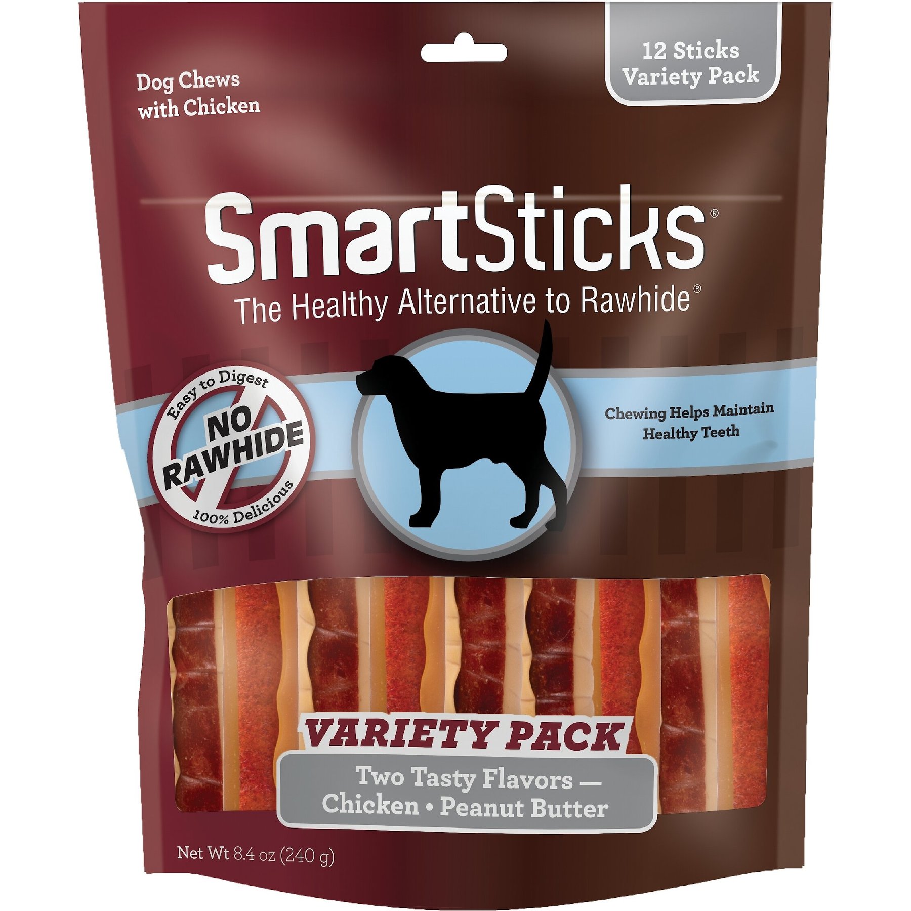 SmartBones SmartSticks Variety Pack Real Chicken & Real Peanut Butter Hard Dog Chew Treats, 12 count