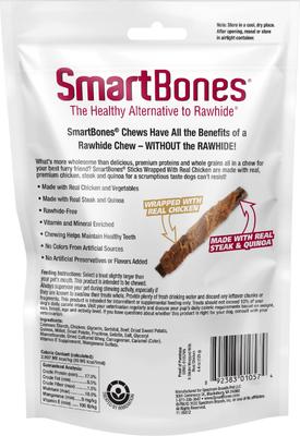 Show full view: SmartBones Steak & Quinoa Sticks Wrapped with Real Chicken Rawhide-Free Dogs Chews, 5 count slide 3 of 10