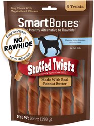 SmartBones Stuffed Twistz Peanut Butter Chews Dog Treats, 6 count