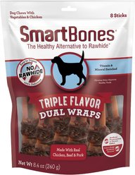 SmartBones Triple Flavor Dual Wraps Real Chicken, Beef & Pork Dog Treats, 8 count