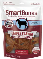 SmartBones Triple Flavor Dumbbells Chicken Dog Treats, 10 count