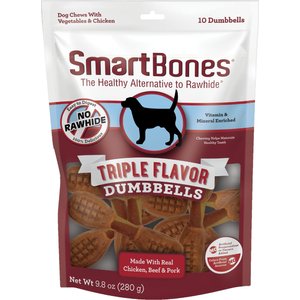 SmartBones Triple Flavor Dumbbells Chicken Dog Treats, 10 count