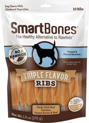 SmartBones Triple Flavor Ribs Chicken, Beef & Peanut Butter Dog Treats, 10 count