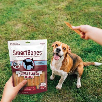 Show full view: SmartBones Triple Flavor Ribs Chicken, Beef & Pork Dog Treats, 10 count slide 6 of 8