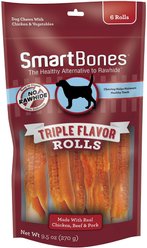 SmartBones Triple Flavor Rolls Dog Treats, 6 count