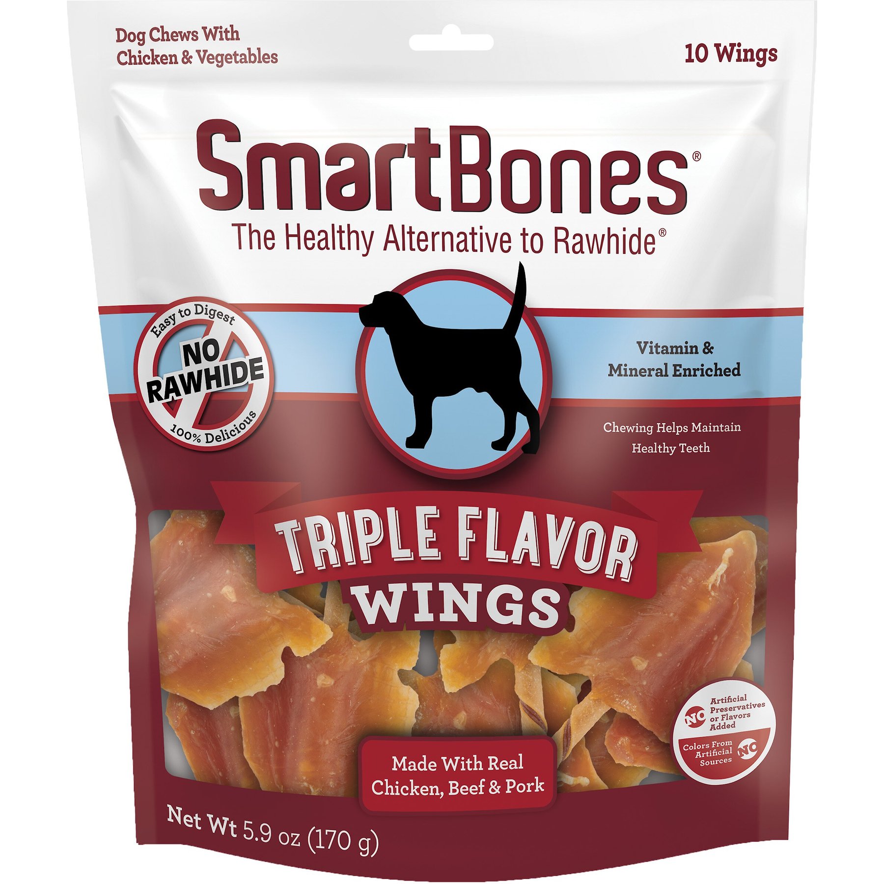 SmartBones Triple Flavor Wings Real Chicken, Beef & Pork Hard Dog Chew Treats, 10 count