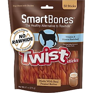 SmartBones Twist Sticks Peanut Butter Flavor Dog Treats, 50 count