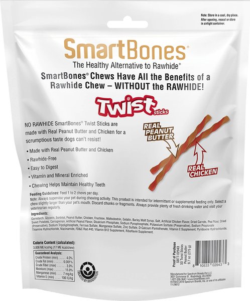 SmartBones Twist Sticks Variety Pack Real Chicken & Peanut Butter Flavor Dog Treats, 50 count