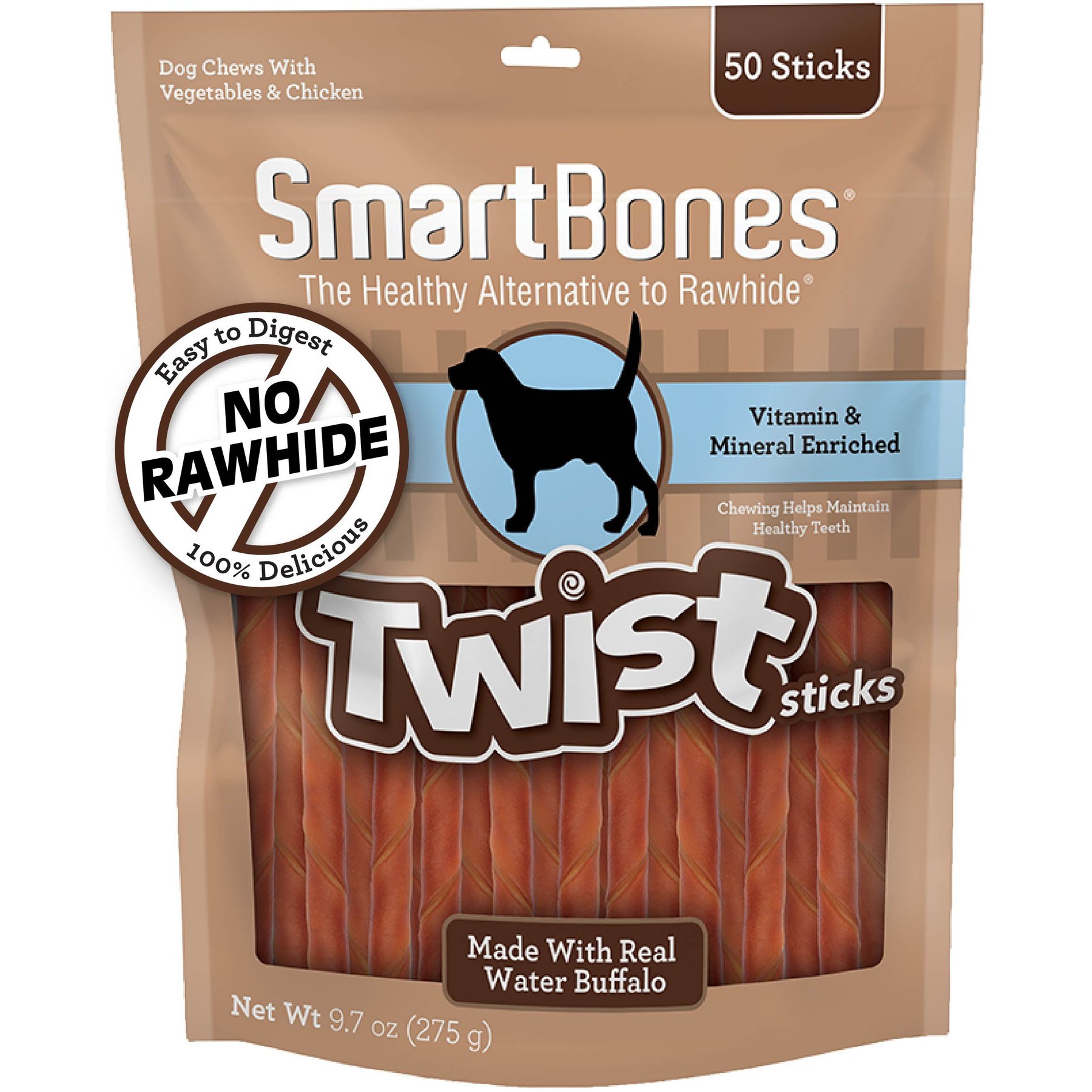 SmartBones Twist Sticks Real Water Buffalo Hard Dog Chew Treats, 50 count