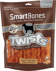 SmartBones Twists Wrapped Chicken & Peanut Butter Dog Treats, 30 count