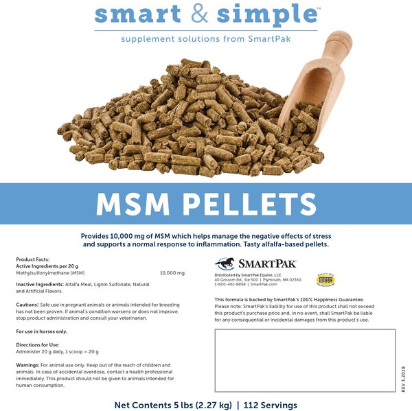 SmartEquine Smart & Simple MSM Pellet Horse Supplement, 5-lb bag
