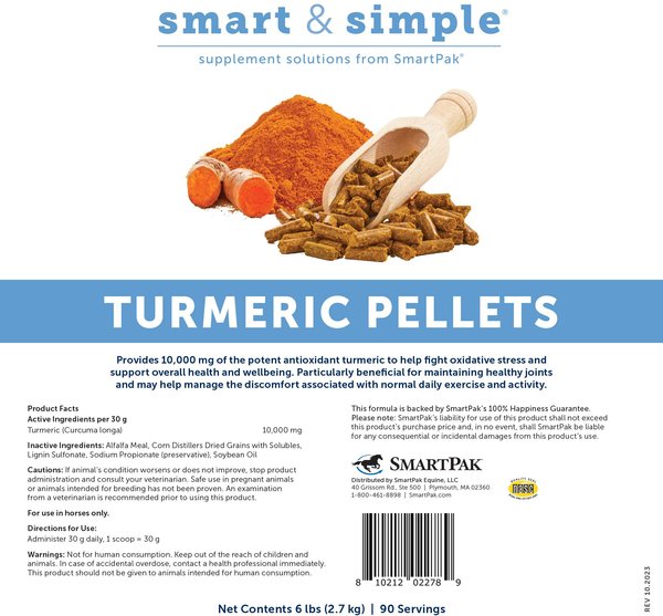 SmartEquine Smart & Simple Turmeric Pellet Horse Supplement, 6-lb bag