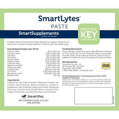 Show full view: SmartEquine SmartSupplements SmartLytes Paste Horse Electrolyte Supplement, 1 count slide 2 of 3