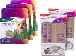 SmartyKat Sweet Greens Cat Grass Grow Kit & Catnip Caves Bundle Catnip Infused Bag Toys, 5-pack